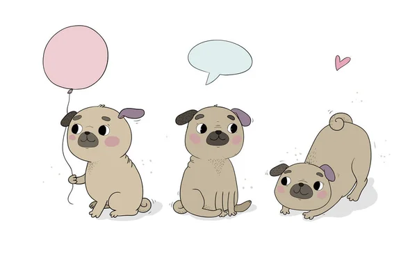 Leuke tekenfilm pug set. Vrolijke grappige honden foto voor de dierenarts. Vector — Stockvector
