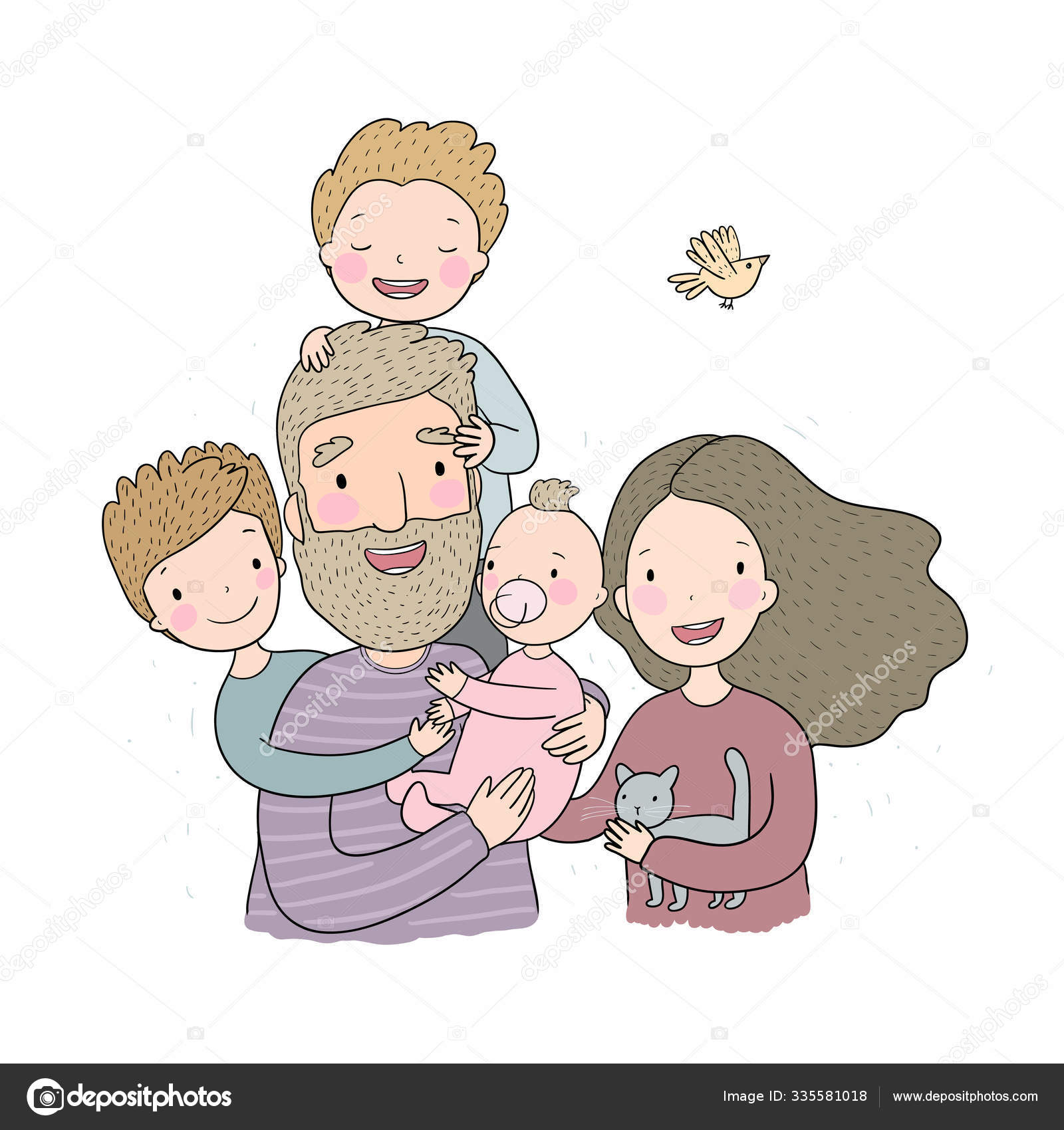 Cute Family Mom Dad And Baby A Happy Parents With Cute Cartoon Dad