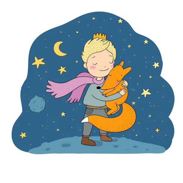 Le Petit Prince.Un conte de fées sur un garçon, une rose, une planète et un renard . — Image vectorielle