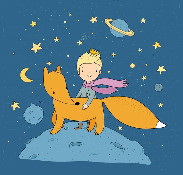 Le Petit Prince.Un conte de fées sur un garçon, une rose, une planète et un renard . — Image vectorielle