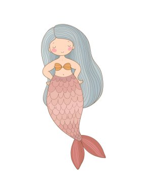 Tatlı çizgi film küçük denizkızı. Siren sesi. Deniz teması.