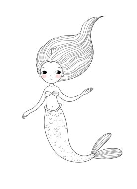 Tatlı çizgi film küçük denizkızı. Siren sesi. Deniz teması.