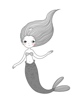 Tatlı çizgi film küçük denizkızı. Siren sesi. Deniz teması.