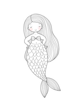 Tatlı çizgi film küçük denizkızı. Siren sesi. Deniz teması.