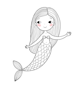 Tatlı çizgi film küçük denizkızı. Siren sesi. Deniz teması.