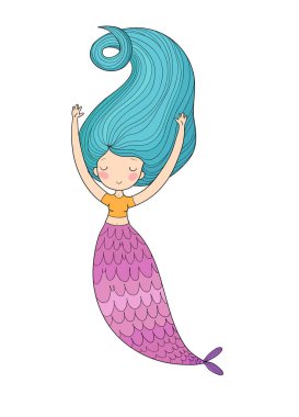 Tatlı çizgi film küçük denizkızı. Siren sesi. Deniz teması.