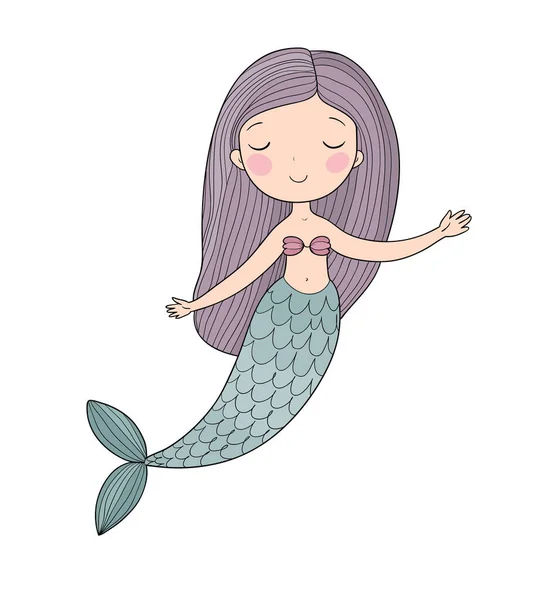 Bonito desenho animado pequena sereia. Sirene. Tema mar . —  Vetores de Stock