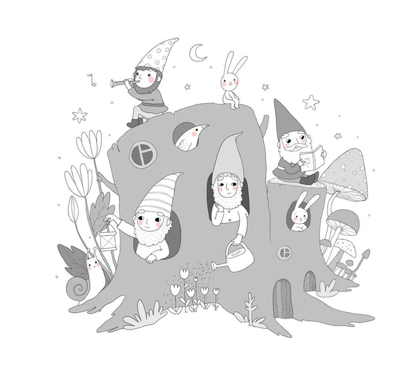 Encontre dois gnomos do mesmo desenho animado conto de fadas engraçado na aldeia jogo de quiz vetor para crianças pequenos gnomos elfo ou anões na floresta ou aldeia jardim para jogo de