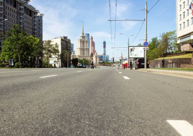 2018.09.05, Moscow, Rusya Federasyonu. Zafer Bayramı Moskova'da. Bir Moskova Merkezi sokak ile araba yok. Moskova'da yeni Arbat Sokağı.