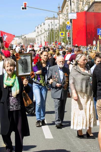 2018 Moscou Rússia Dia Vitória Moscou Regimento Imortal Rua Moscovo — Fotografia de Stock