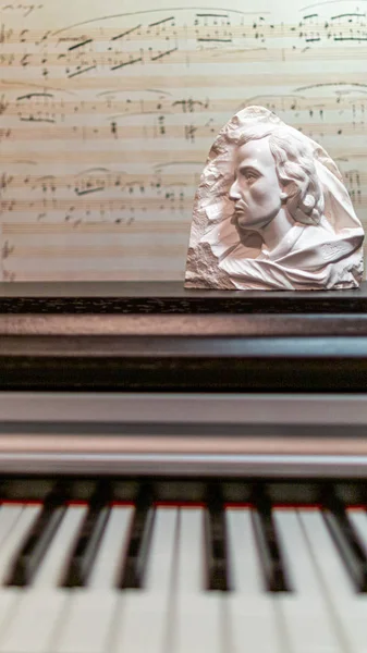 2019 Μόσχα Ρωσία Μικροσκοπική Προτομή Του Σοπέν Στέκεται Στο Πιάνο — Φωτογραφία Αρχείου