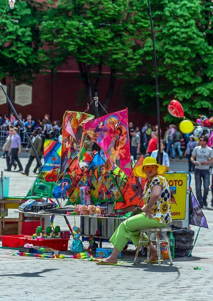 2011.05.21, Moscow, Russia. street vendor in kites and other children's toys in an area near the Kremlin.