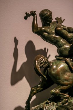 2011.08.21, Moskova, Rusya. Puşkin Güzel Sanatlar Müzesi 'ndeki heykeller ve gölgeler.