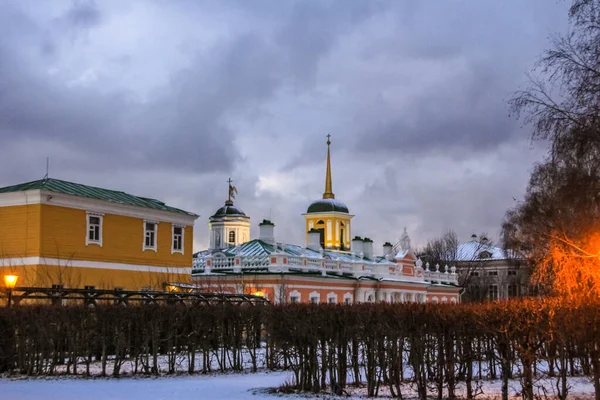 Kościół Dzwonnica Homestead Kuskovo Hfrk Moskwa Zimie Zabytki Moskwy — Zdjęcie stockowe