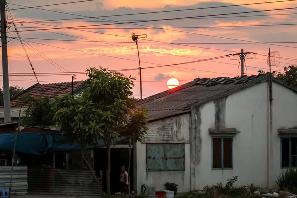 2015 Phan Thiet Vietnam Abendlandschaft Mit Einem Dorfgebäude Hintergrund Des — Stockfoto