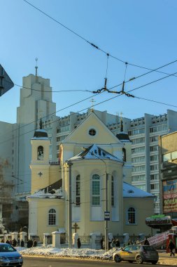 28.01.2012, Minsk, Belarus. Minsk 'in kış mevsiminde şehir manzarası.