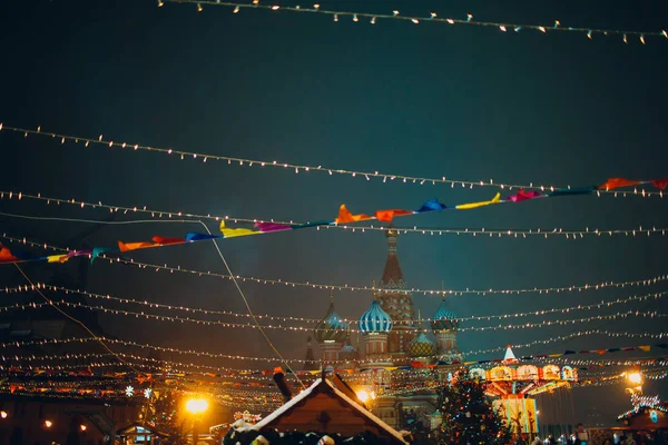 Decoraciones Navidad Feria Plaza Roja Moscú Rusia —  Fotos de Stock