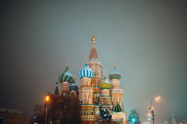 Saint Basil Church and fog in the night, Moscow, Russia
