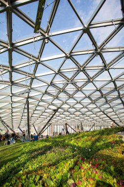 Moskova - 11 Eylül 2017: Açılış Park Zaryadye, Kızıl Meydan, Moskova, Rusya yakın merkezi modern park.