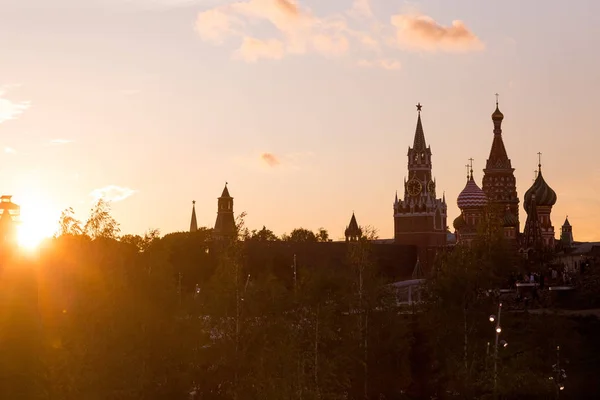 Catedral San Basilio Kremlin Atardecer Moscú Rusia Vista Desde Zaryadye — Foto de Stock