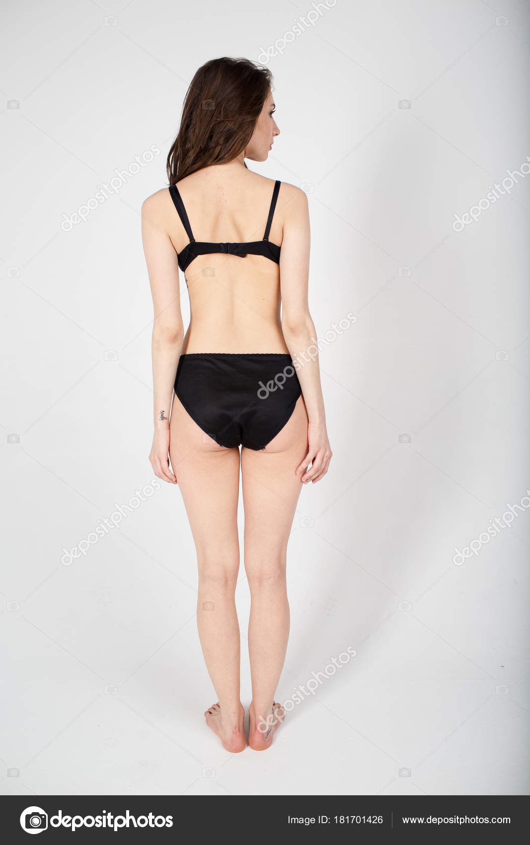 Beauty Young Girl Model Underwear Black Bra Bedroom Stock Photo by