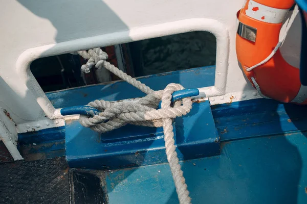 Rope on a mooring boat with sea knot