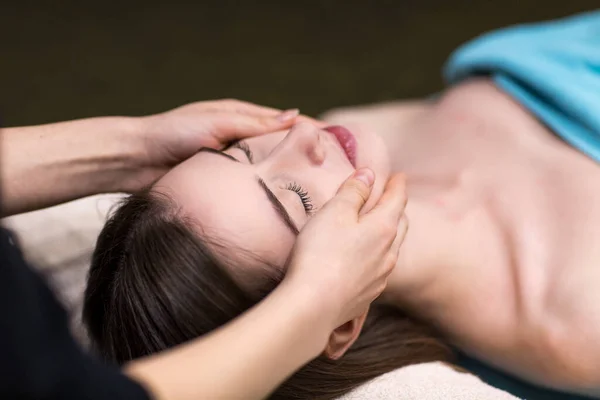 Young Beautiful Woman Face Massage Spa — Stock Photo, Image
