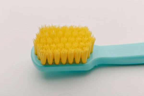 Yellow Bristle Toothbrush Macro Shot Close — Stock Photo, Image