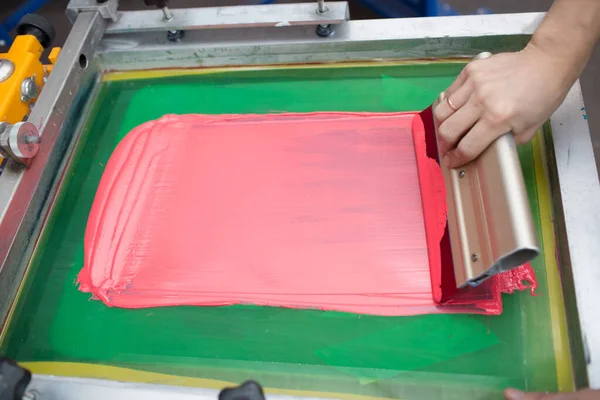 Silk Screen Printing Serigraphy Color Paints Fabric Plastisol Paint Squeegee — Stock Photo, Image
