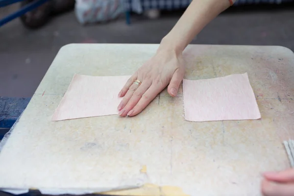 Silk Screen Printing Serigraphy Fabric Hand — Stock Photo, Image