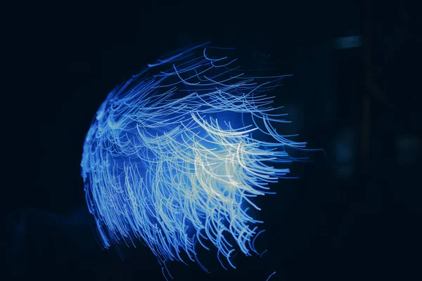 Koyu Arkaplanda Bokeh Bulanık Mavi Soyut Parçacıklar Çizgiler — Stok fotoğraf