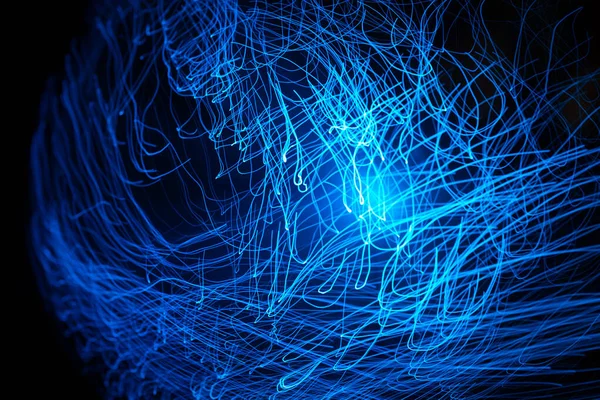 Blue Abstract Particles Lines Bokeh Blur Dark Background — Stock Photo, Image