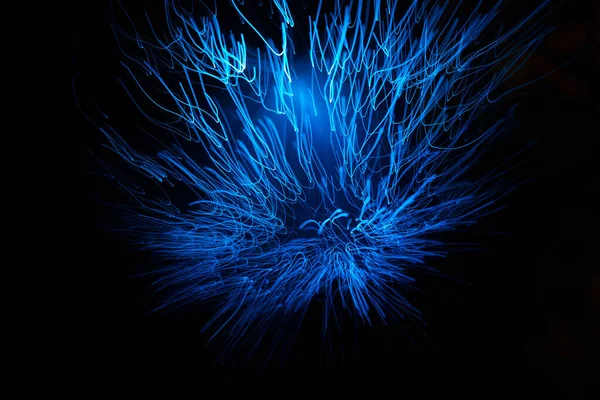 Partikel Abstrak Biru Dan Garis Dengan Bokeh Dan Blur Dalam — Stok Foto