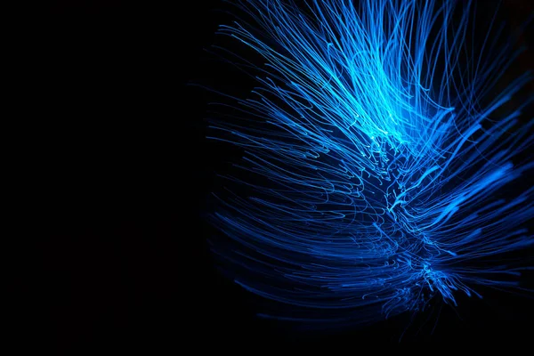 Partículas Líneas Abstractas Azules Con Bokeh Desenfoque Fondo Oscuro — Foto de Stock