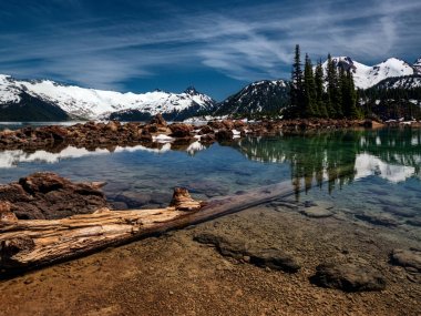 Karla kaplı dağ ve göl