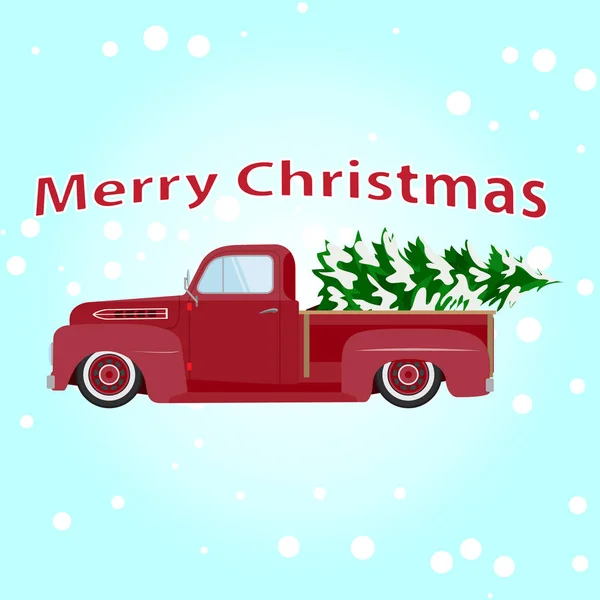 Oldtimer roter Pickup mit Weihnachtsbaum. — Stockvektor