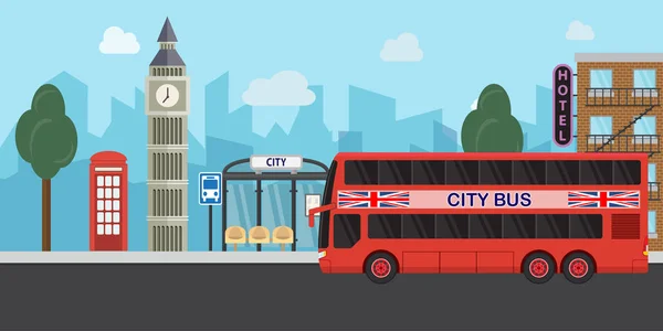 Londra, Regno Unito, Big Ben tower flat design travel concept city life — Vettoriale Stock