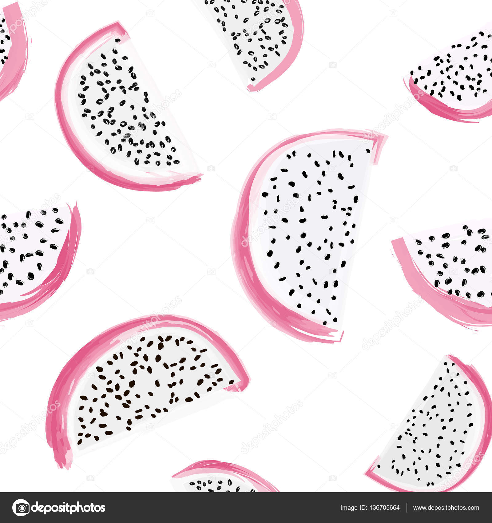Vector disegnata a mano modello astratto tropicale di pitaya frutta esotica Illustrazione di frutta del drago Pitahaya luminoso deserto disegno astratto