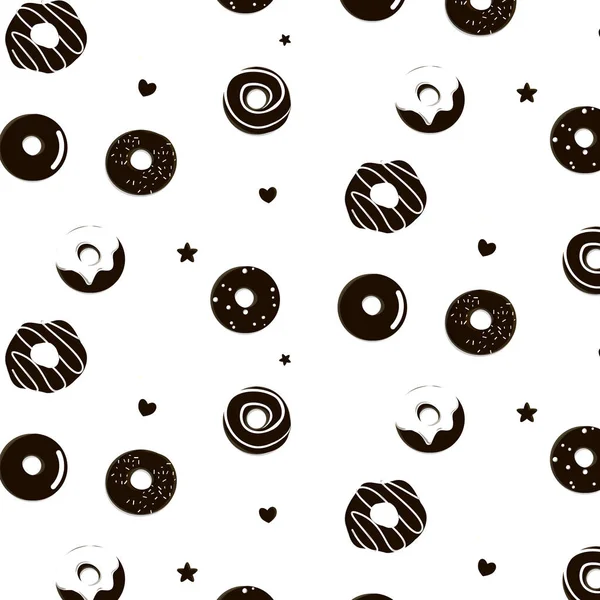 Modèle d'icône de donut. Décoration vectorielle noir blanc. Mignon dessert savoureux. Imprimé contemporain pour enfants. Graphique en beignet — Image vectorielle