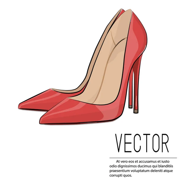 Vector red heels fashion illustration. Glamour female high heel illustration. Sexy Leather woman shoes isolated on white background. Elegant stiletto fetish accessory. Lady luxury footwear — Stock Vector