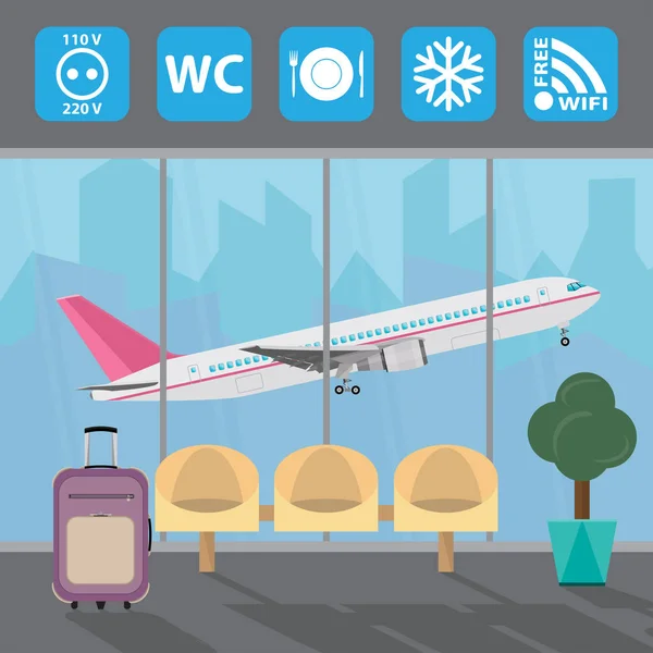 Aeroporto com modelos de elementos infográficos. Ilustração plana vetorial — Vetor de Stock