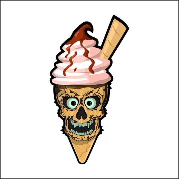 Crème glacée avec squelette visage — Image vectorielle