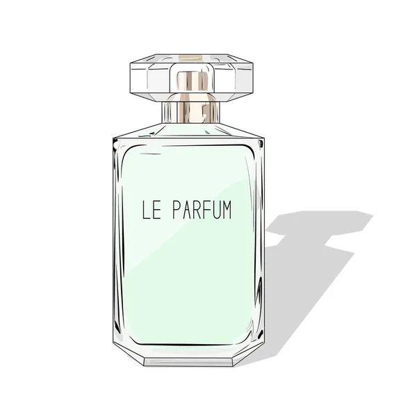 Woman perfume bottle. Vector fashion cosmetics illustration. Watercolor mint print. Beauty hand drawn fragnance decoration. — Stock Vector