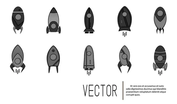 Vector raketen i platt stil. Illustration med flygande raket. Utrymme reser till månen. Projektet starta och utvecklingsprocessen. Innovation produkt, kreativ idé. Förvaltning. — Stock vektor