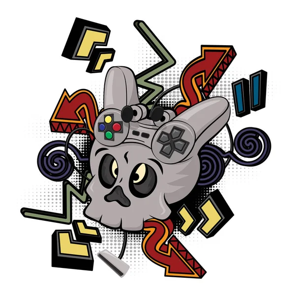 Crâne jouant à des jeux vidéo illustration vectorielle isolé sur fond blanc — Image vectorielle