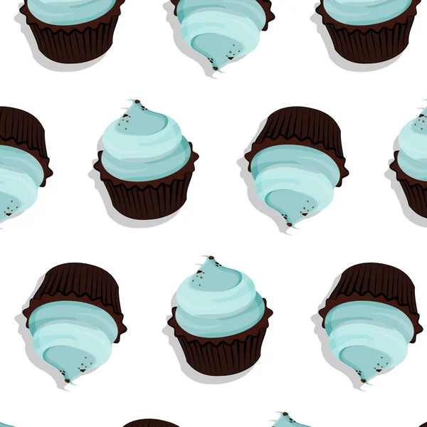 Modèle de cupcake vectoriel. Dessert à la crème avec du chocolat sur le dessus, illustration savoureuse. Décoration gâteau boulangerie. Enveloppe d'anniversaire graphique, texture de fête — Image vectorielle