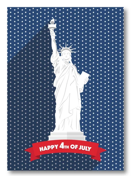 Statue of Liberty on stars background. Memorial Day in USA. Independence Day of United States. Holiday 4th of July symbol. Patriotic holiday poster of freedom — Stock Vector