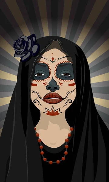 Mexicaine fille dans le style de tatouage avec maquillage traditionnel — Image vectorielle