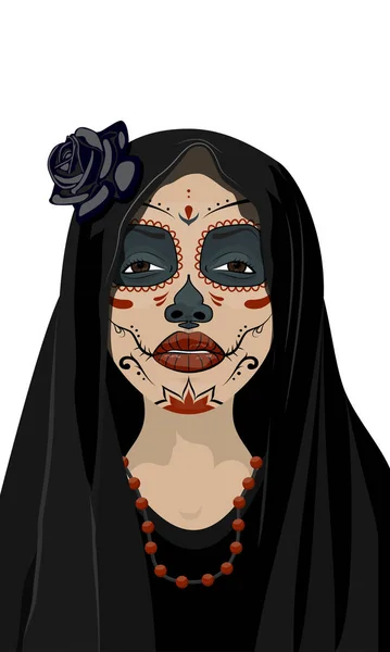 Mexikanerin im Tätowierstil mit traditionellem Make-up — Stockvektor
