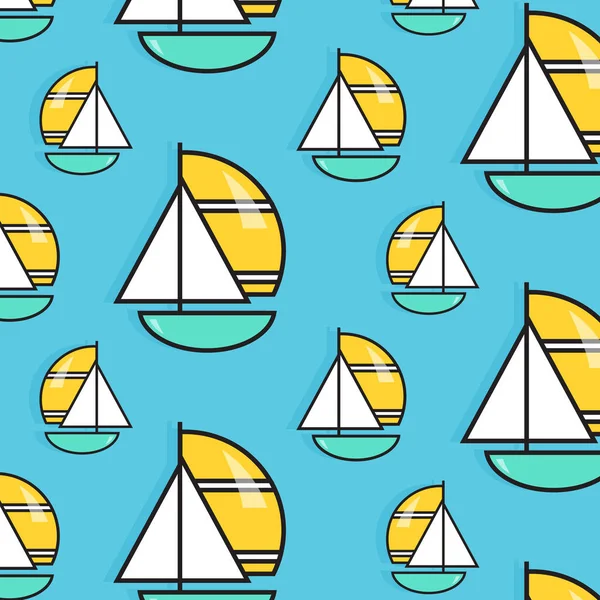 Holiday voyage pattern. Summer water trip vector wallpaper. Vacation sail boat print. Small ship marine texture. Cruise decoration — Stock Vector